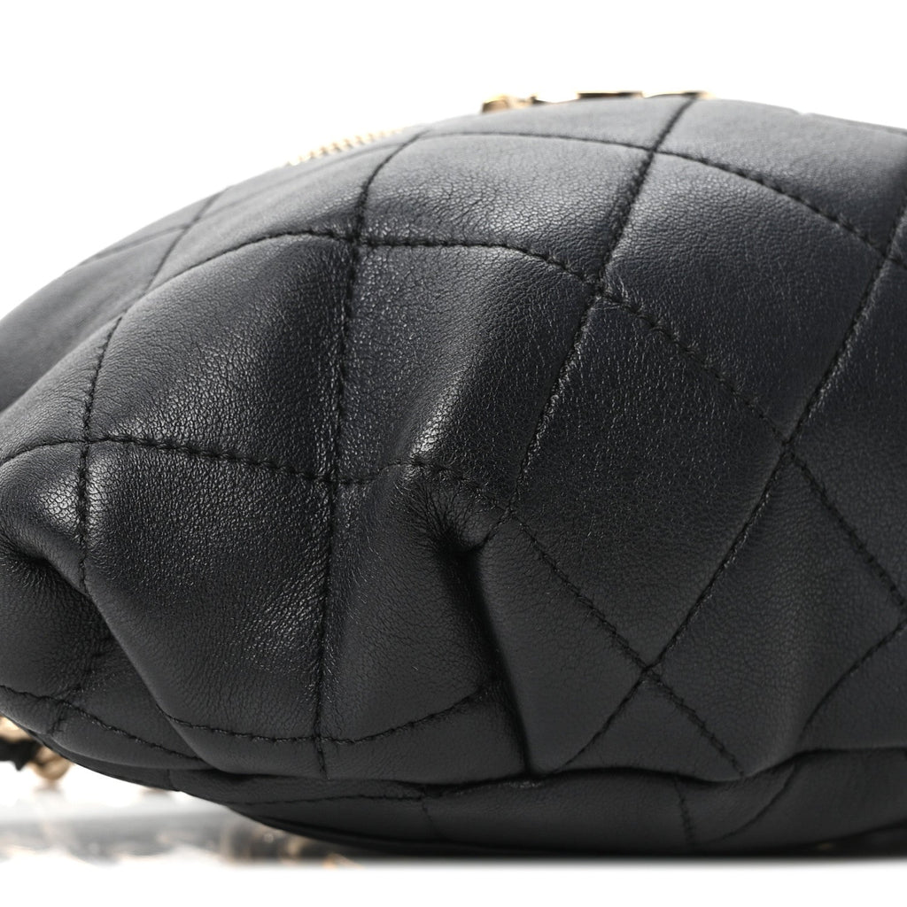 Lambskin Quilted Resin Bi-Color Waist Bag Fanny Pack Black