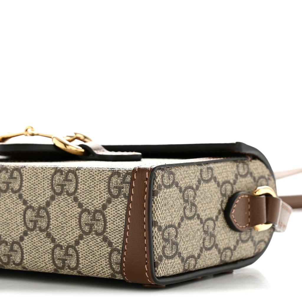 GG Supreme Monogram Mini Horsebit 1955 Shoulder Bag Beige Brown Sugar