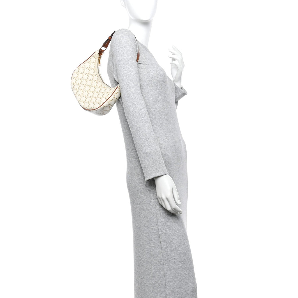Canvas Calfskin Ava Triomphe Shoulder Bag White
