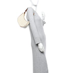 Canvas Calfskin Ava Triomphe Shoulder Bag White