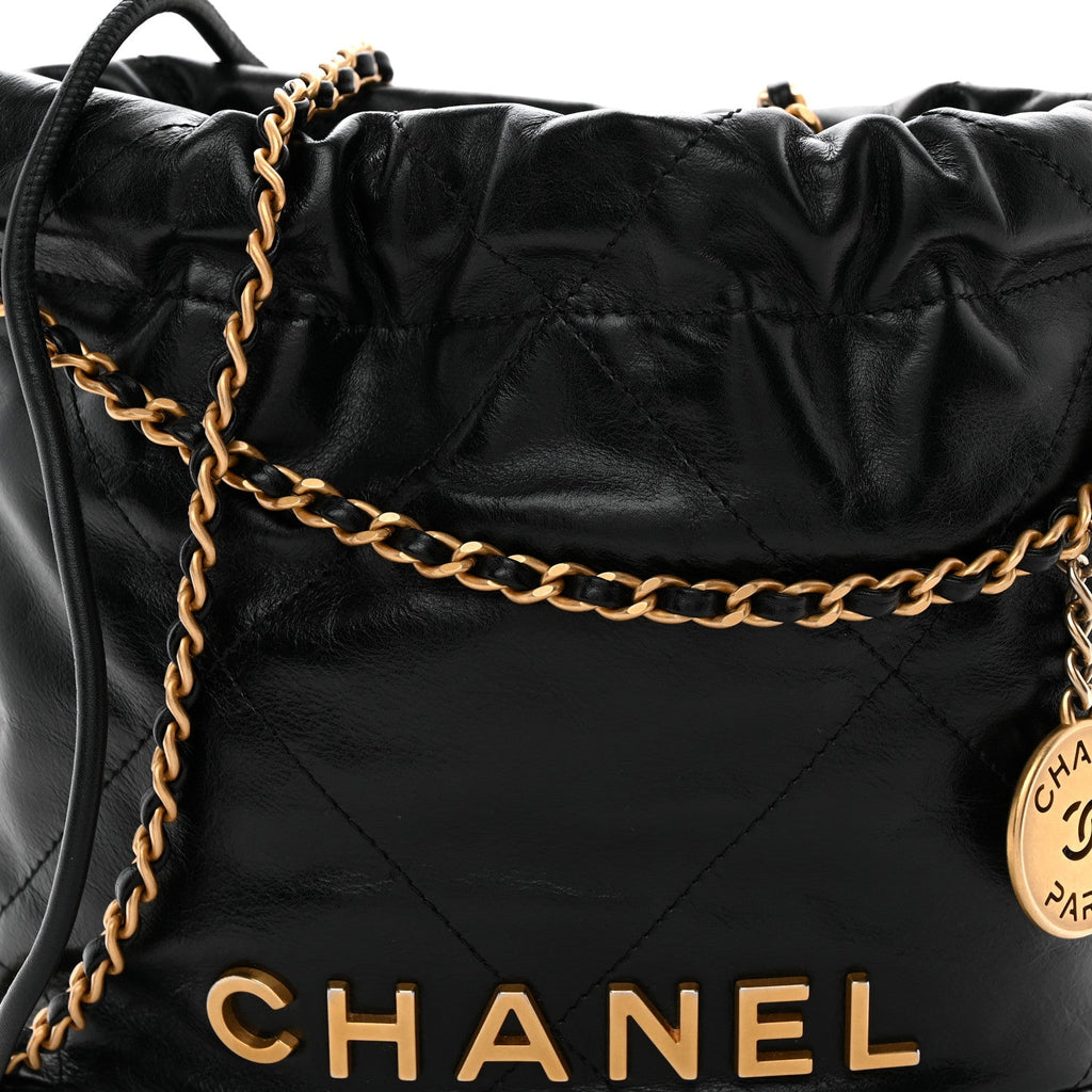 Shiny Calfskin Quilted Mini Chanel 22 Black