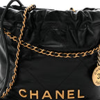 Shiny Calfskin Quilted Mini Chanel 22 Black