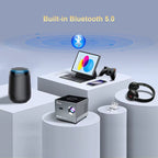 300 ANSI Lumens 8K/4K WiFi 5G Voice Remote Portable Smart Movie Projector with LED Lighting and Built-In Bluetooth 5.0 Apps