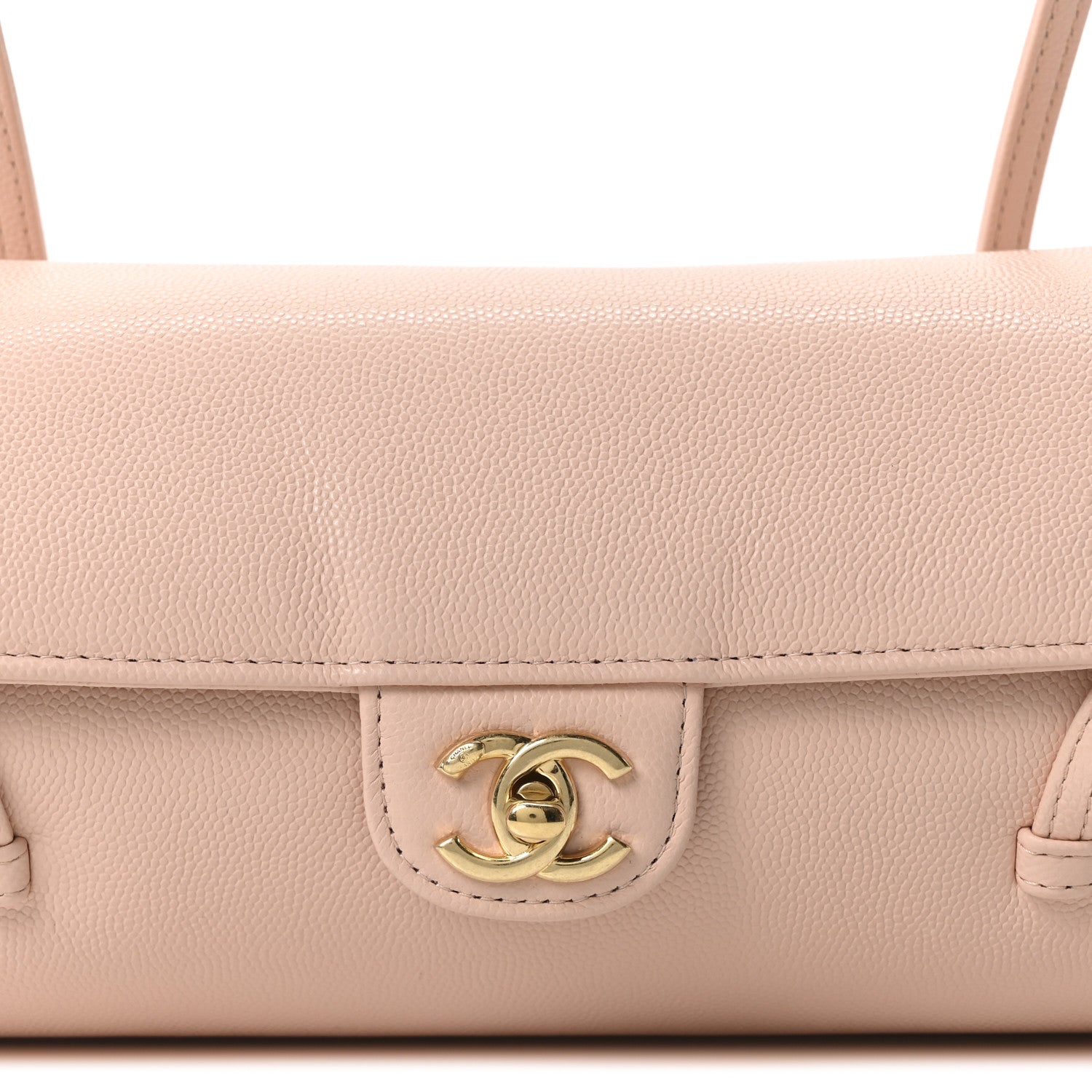 Shiny Caviar Preppy Coco Small Bowling Bag Light Pink