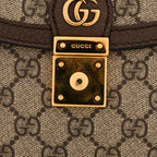 GG Supreme Monogram Textured Dollar Calfskin Web Small Ophidia Padlock Top Handle Bag Beige Ebony New Acero