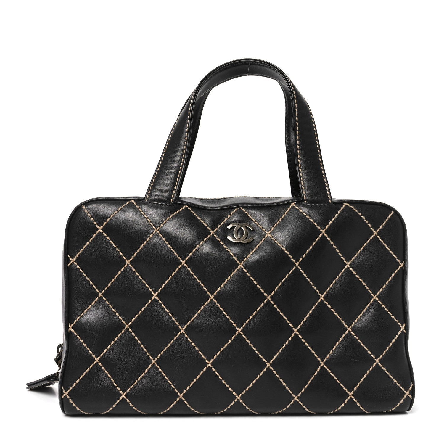Calfskin Wild Stitch Top Handle Bag Black