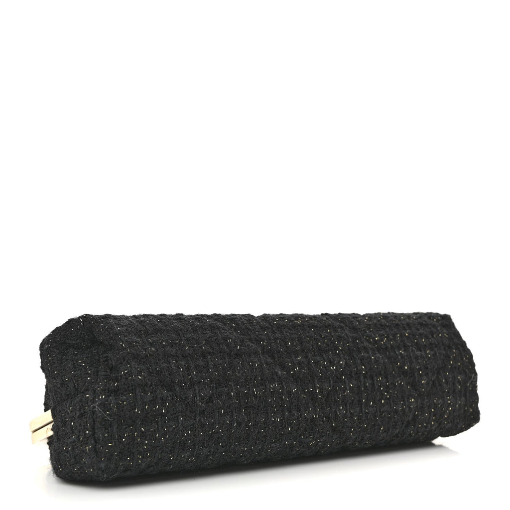 Tweed Quilted Kiss Lock Clutch Black