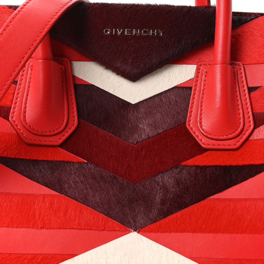 Calf Hair Smooth Calfskin Geometric Small Antigona Red