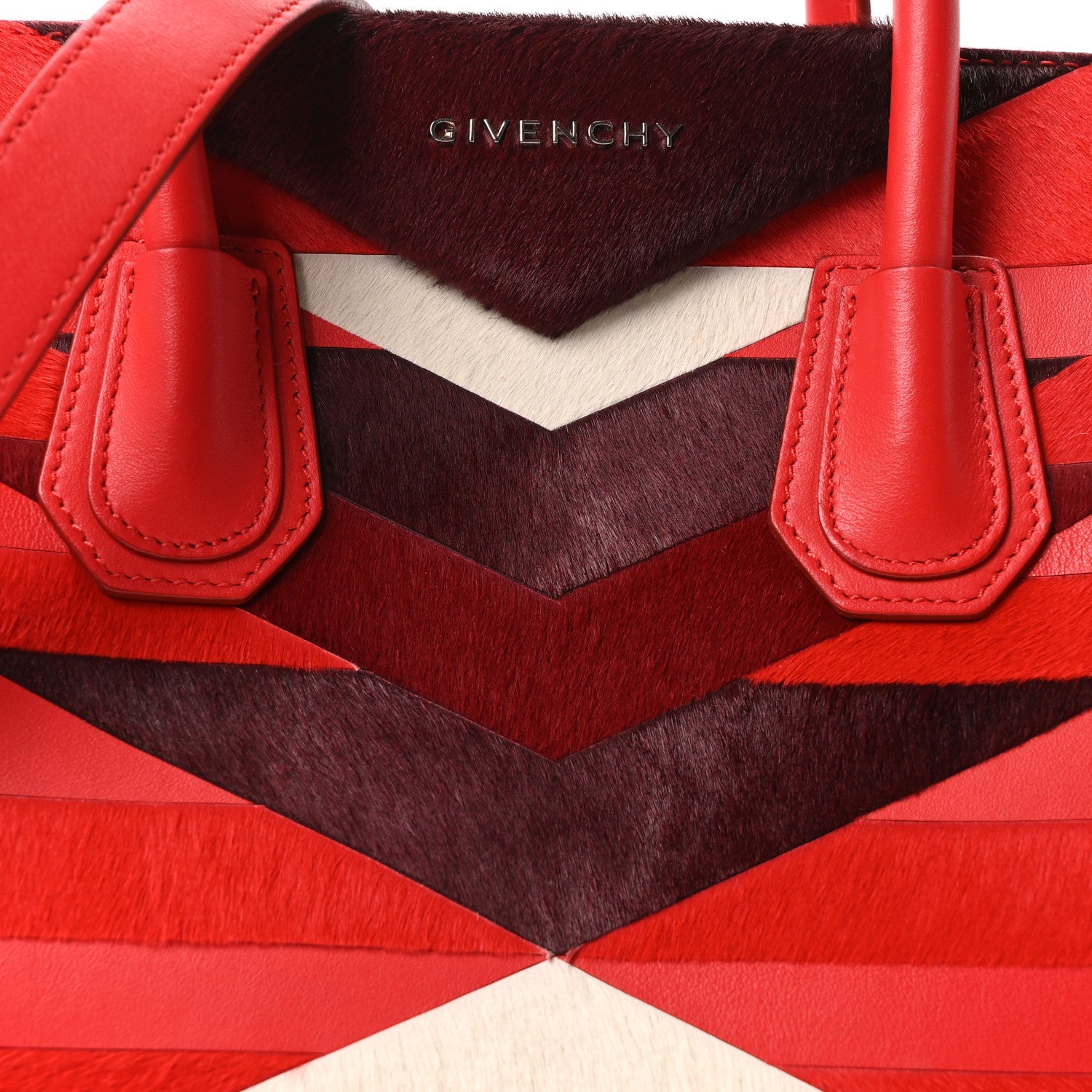 Calf Hair Smooth Calfskin Geometric Small Antigona Red