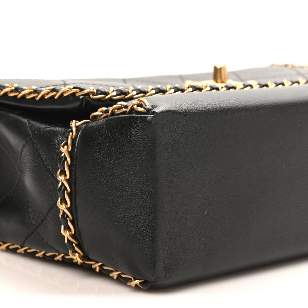 Calfskin Stitched Chain Flap Black
