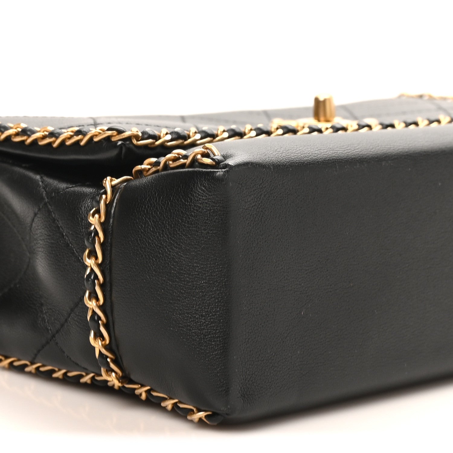 Calfskin Stitched Chain Flap Black