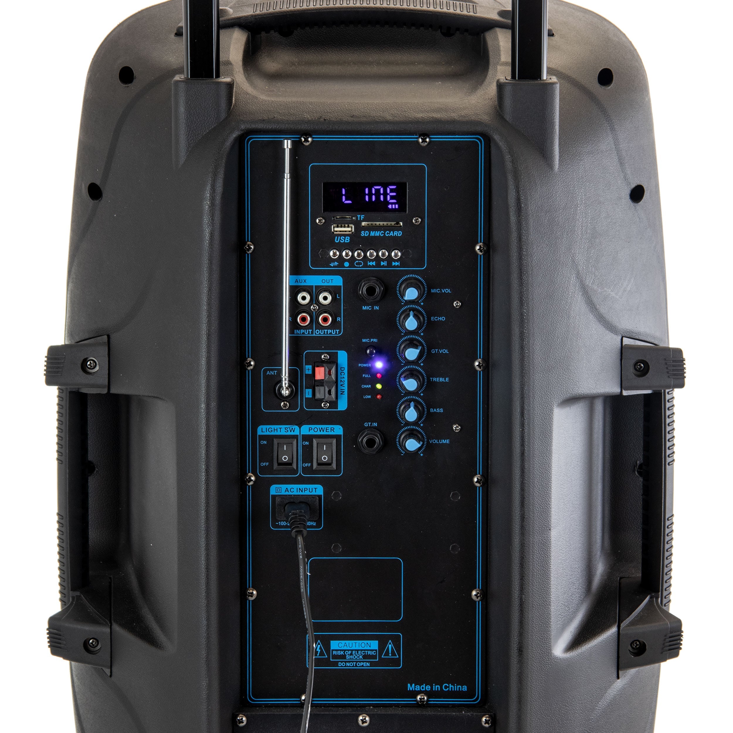 15 Inch Portable Bluetooth Speaker with Sound/Volume Reactive Lights