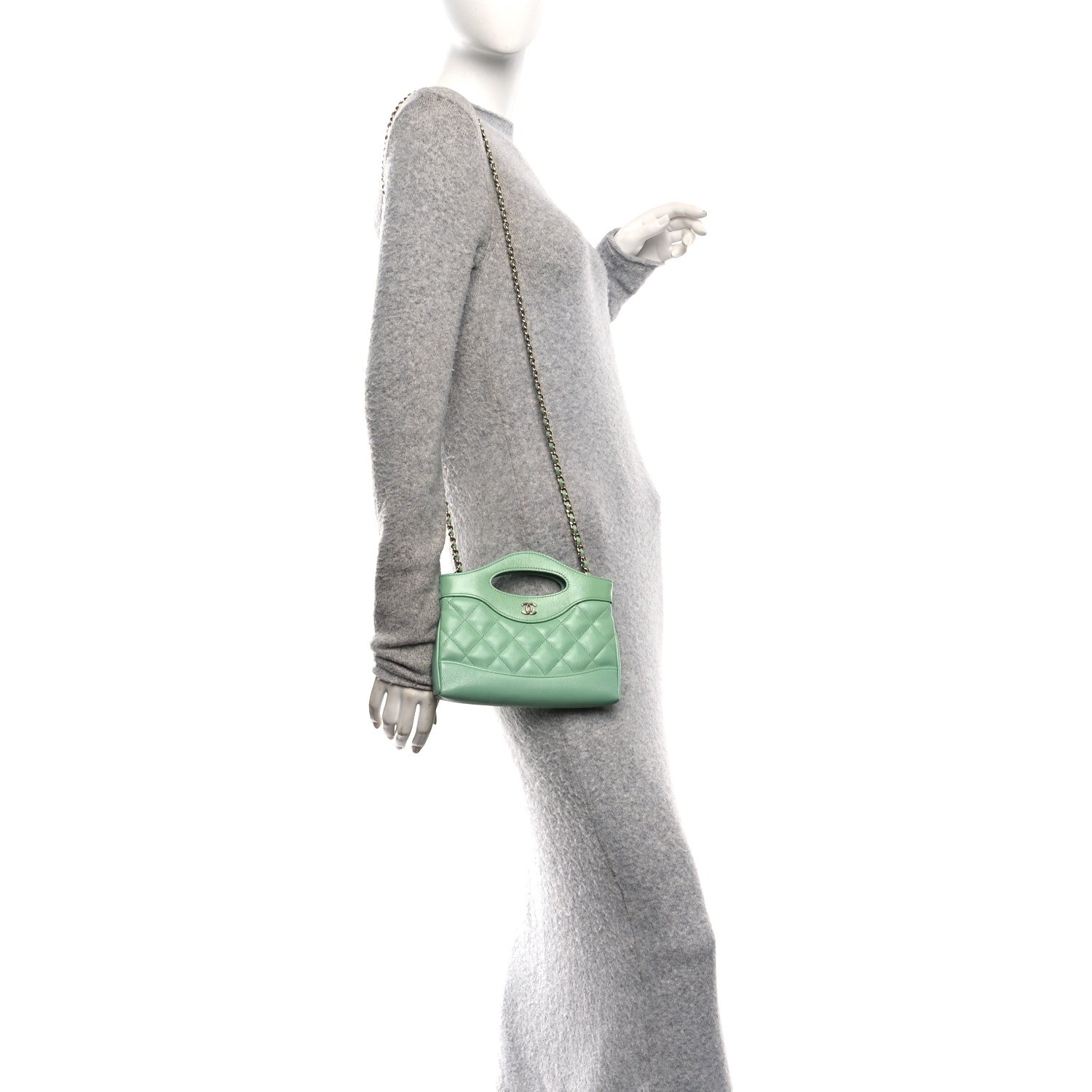 Shiny Lambskin Quilted Nano 31 Shopping Bag Green