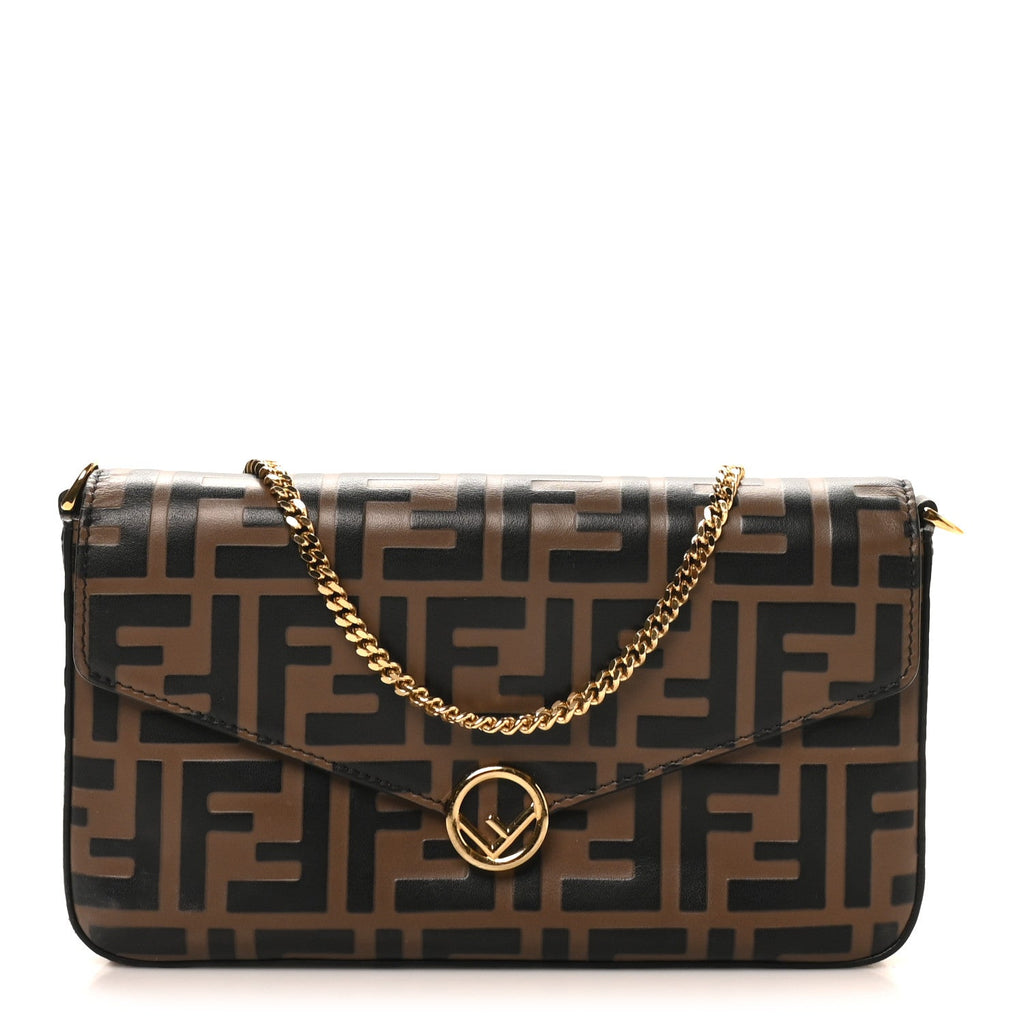 Vitello Soft F is Fendi Bi-Color FF 1974 Embossed Envelope Wallet On Chain with Pouches Maya Black