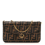 Vitello Soft F is Fendi Bi-Color FF 1974 Embossed Envelope Wallet On Chain with Pouches Maya Black