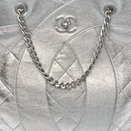 Metallic Calfskin Stitched CC Shopper Tote Silvery