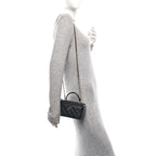 Lambskin Quilted Small Top Handle Vanity Case With Chain Black