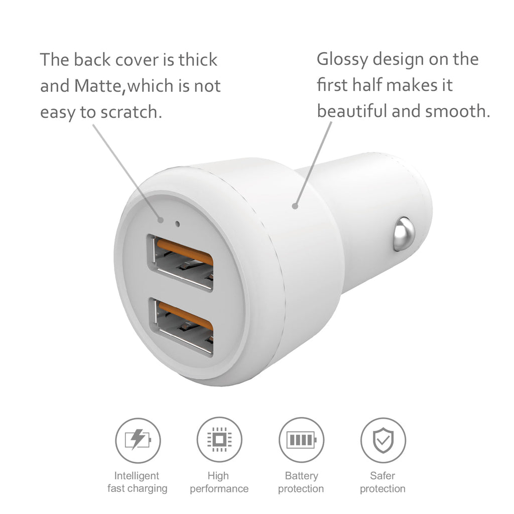 Reiko Micro Portable Car Charger With Built In 3 Ft Cable In White