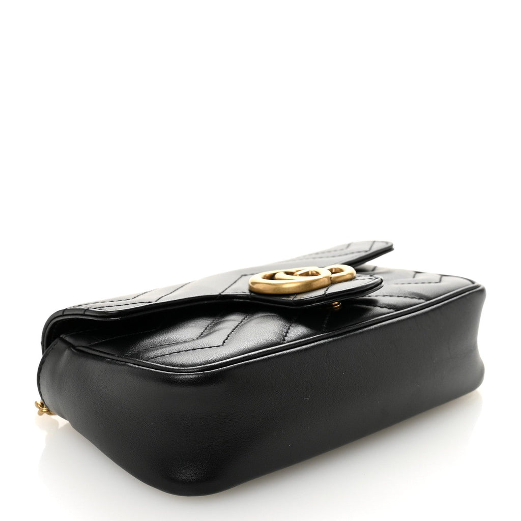 Calfskin Matelasse Super Mini GG Marmont Shoulder Bag Black