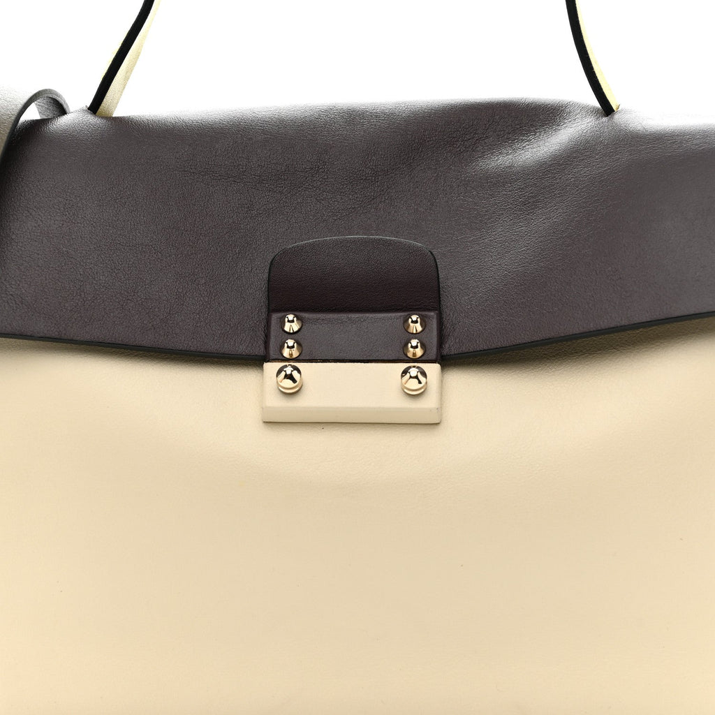 Calfskin Colorblock Mime Single Handle Bag Cream Burgundy Multicolor
