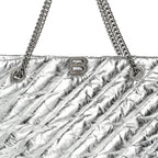 Metallic Crushed Calfskin Quilted Medium Crush Carry All Tote Bag Silver