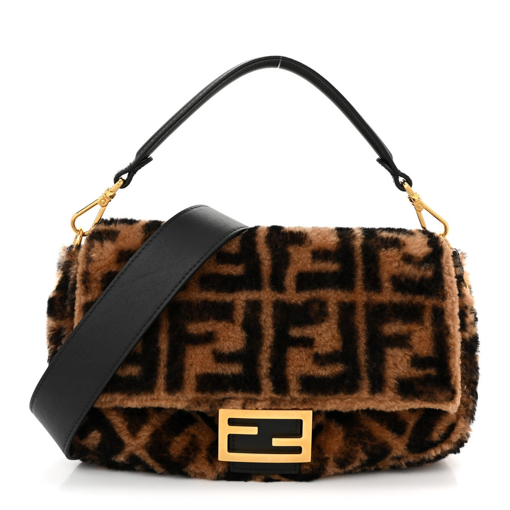 Shearling Vitello Dolce Macro FF 1974 Baguette Tobacco Black