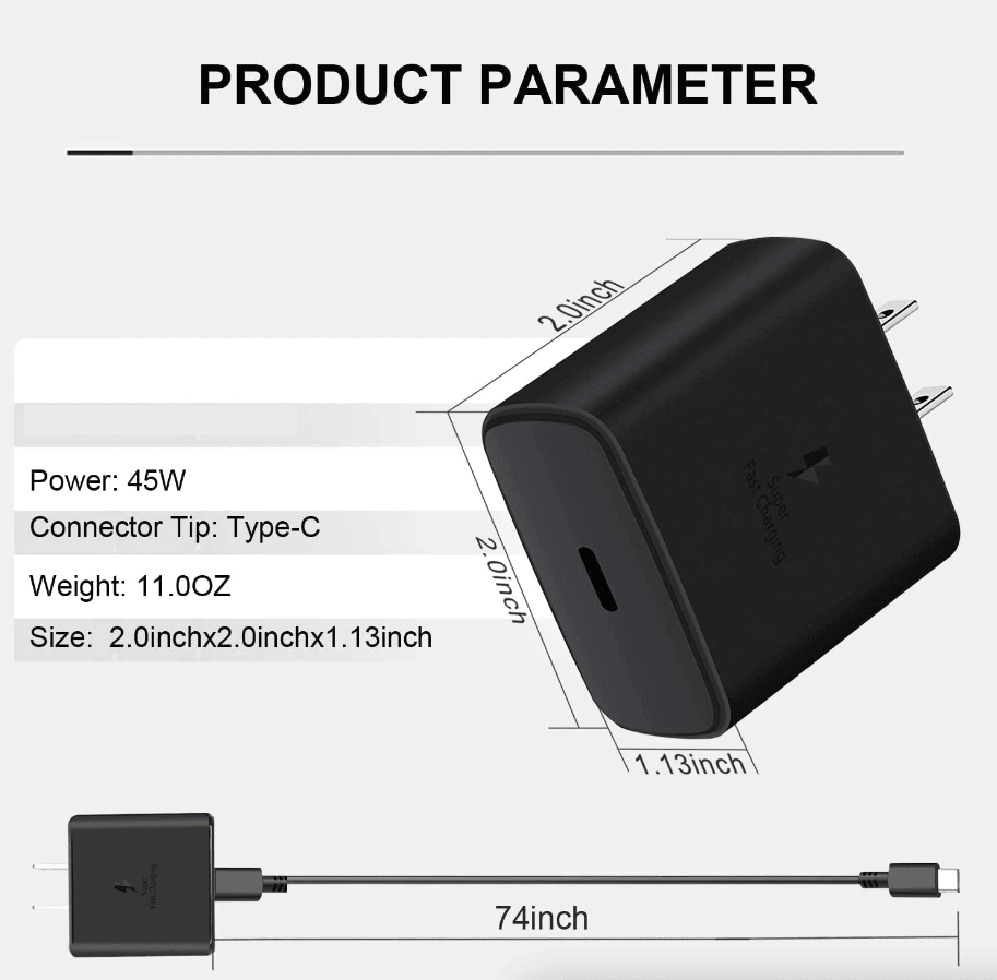 45W USB-C Super Fast Wall Charger + 6FT Cable For Samsung Galaxy S20 S21 S22 S23 - 6FT Cable