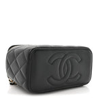 Lambskin Quilted Small Top Handle Vanity Case With Chain Black