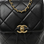 Lambskin Quilted Logo Mini Backpack Black
