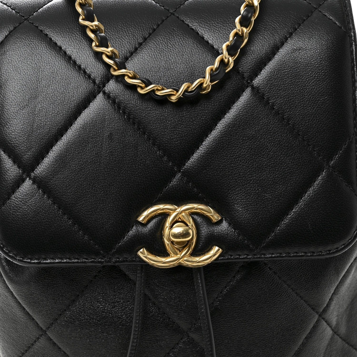 Lambskin Quilted Logo Mini Backpack Black