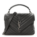 Sheepskin Matelasse Chevron Monogram Medium College Bag Asphalt