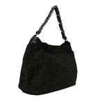 Suede Camellia Hobo Bag Black