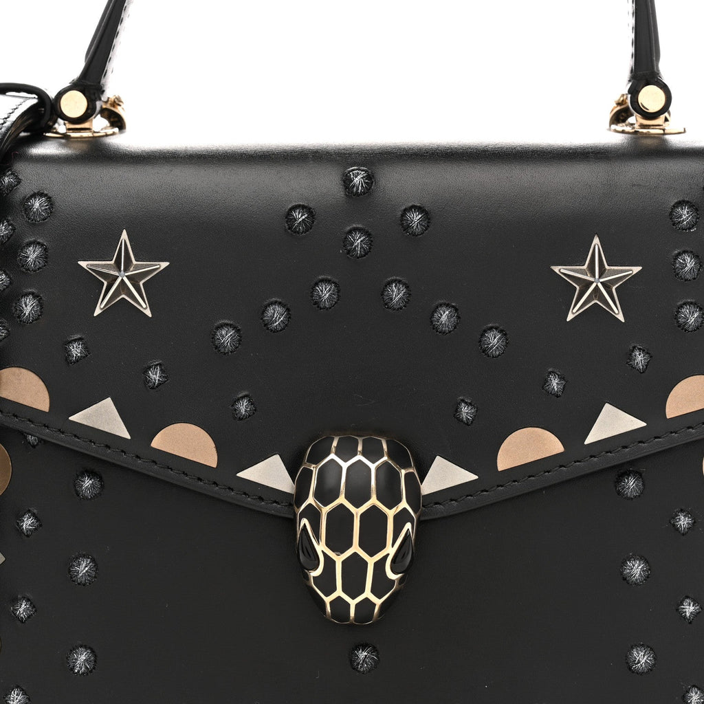 Calfskin Studded Serpenti Forever Top Handle Black