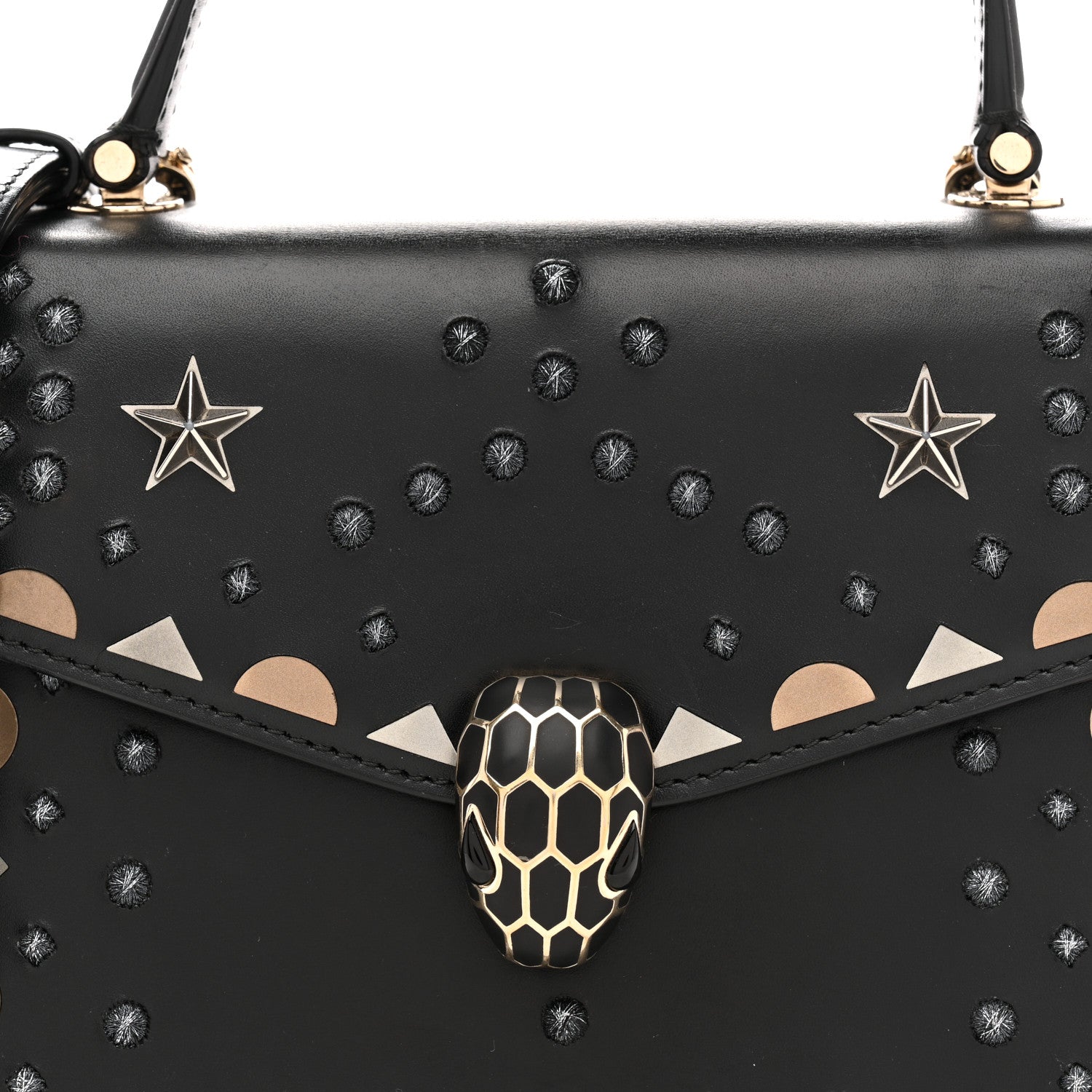 Calfskin Studded Serpenti Forever Top Handle Black