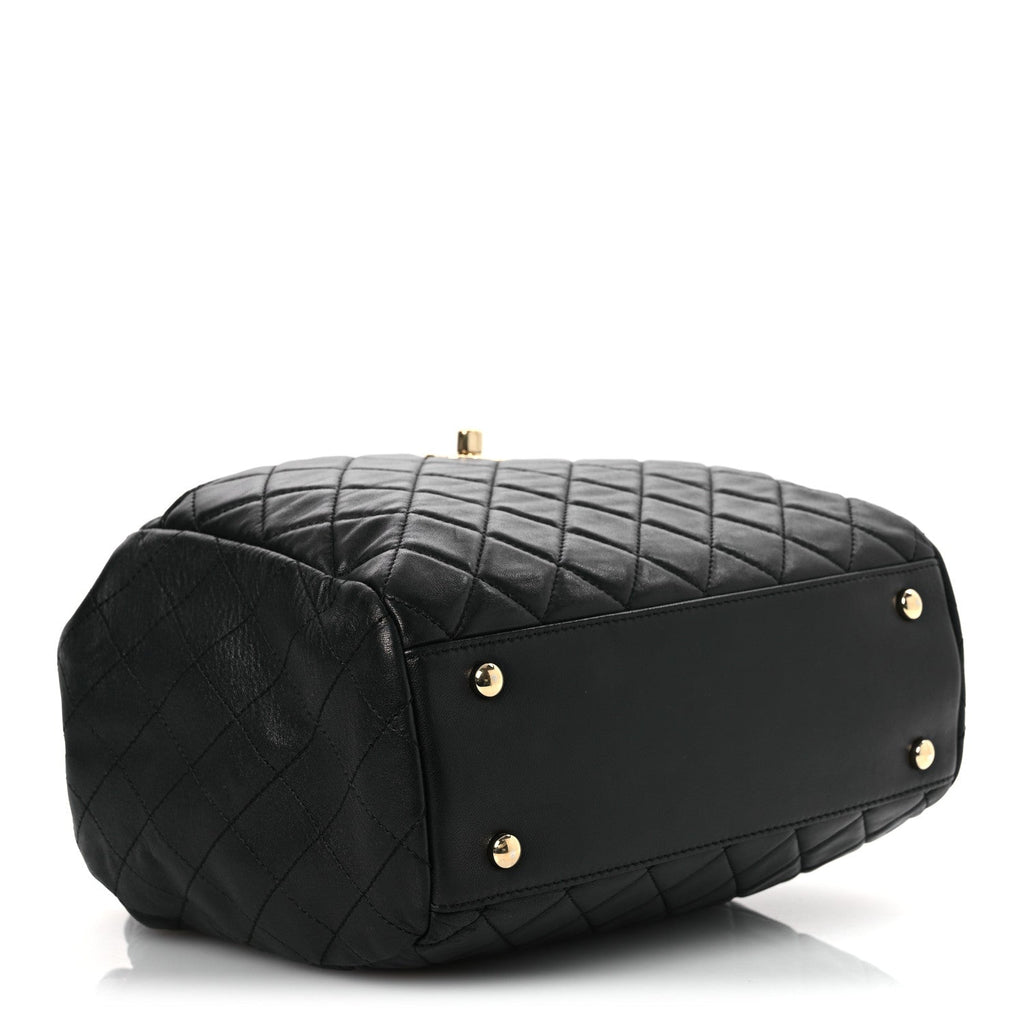 Lambskin Quilted Drawstring Bag Black