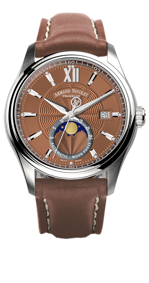 Armand Nicolet Men's Watch M02 Moonphase 41mm Brown Copper