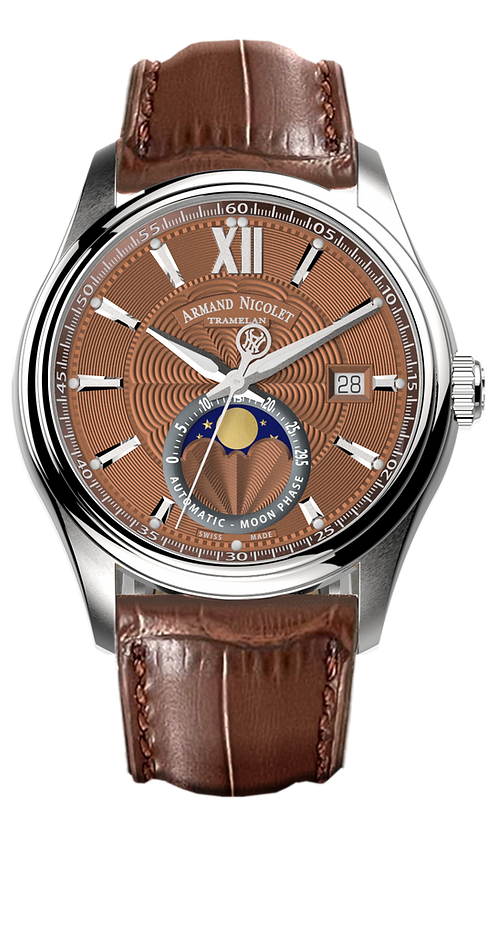 Armand Nicolet Men's Watch M02 Moonphase 41mm Brown Copper