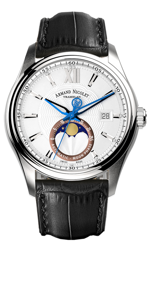 Armand Nicolet Men's Watch M02 Moonphase 41mm Black Silver