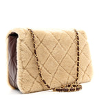 Shearling Lambskin Quilted Large Furry Coco Flap Beige Dark Brown