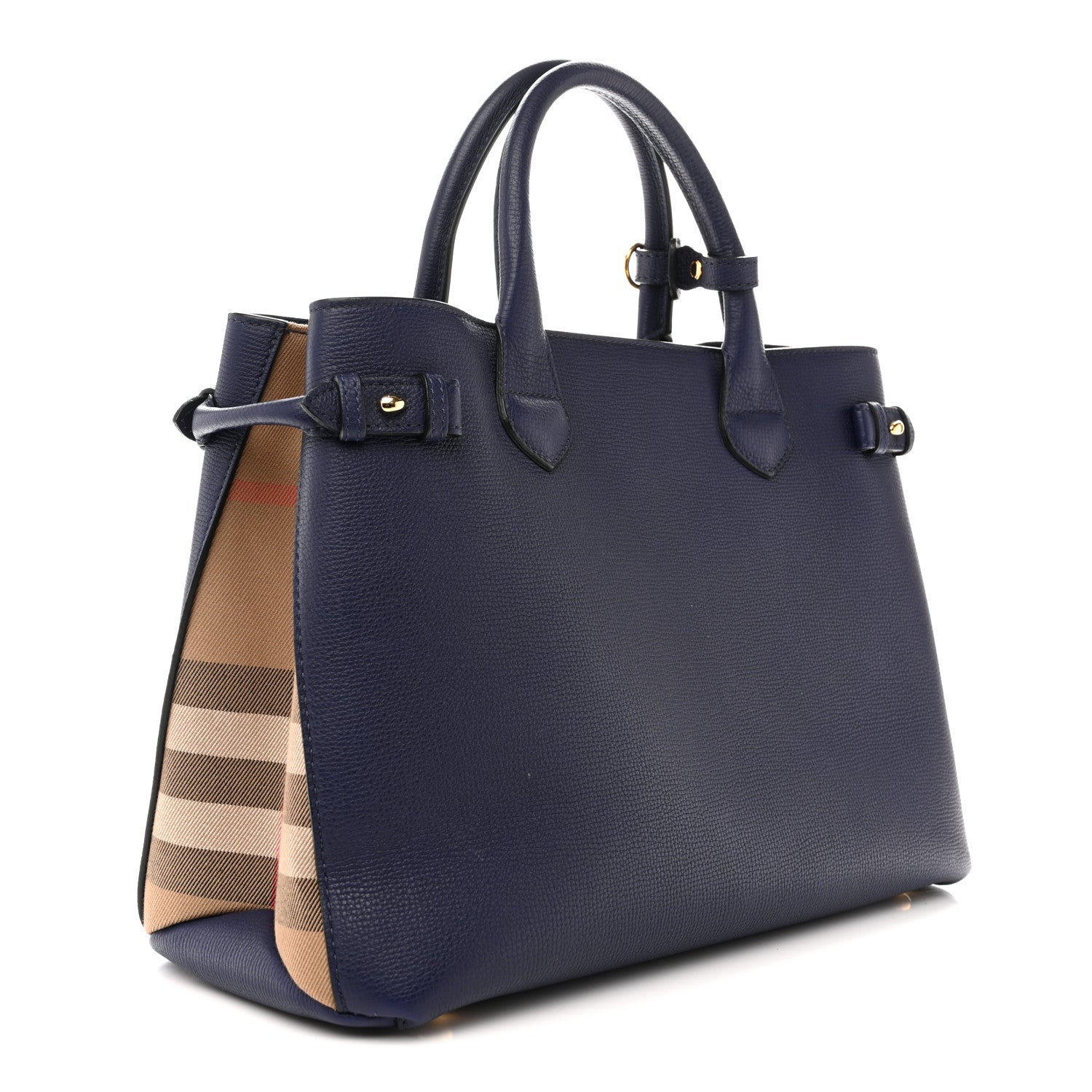 Derby Calfskin House Check Medium Banner Tote Ink Blue