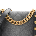 Washed Denim Quilted Messenger Flap Black