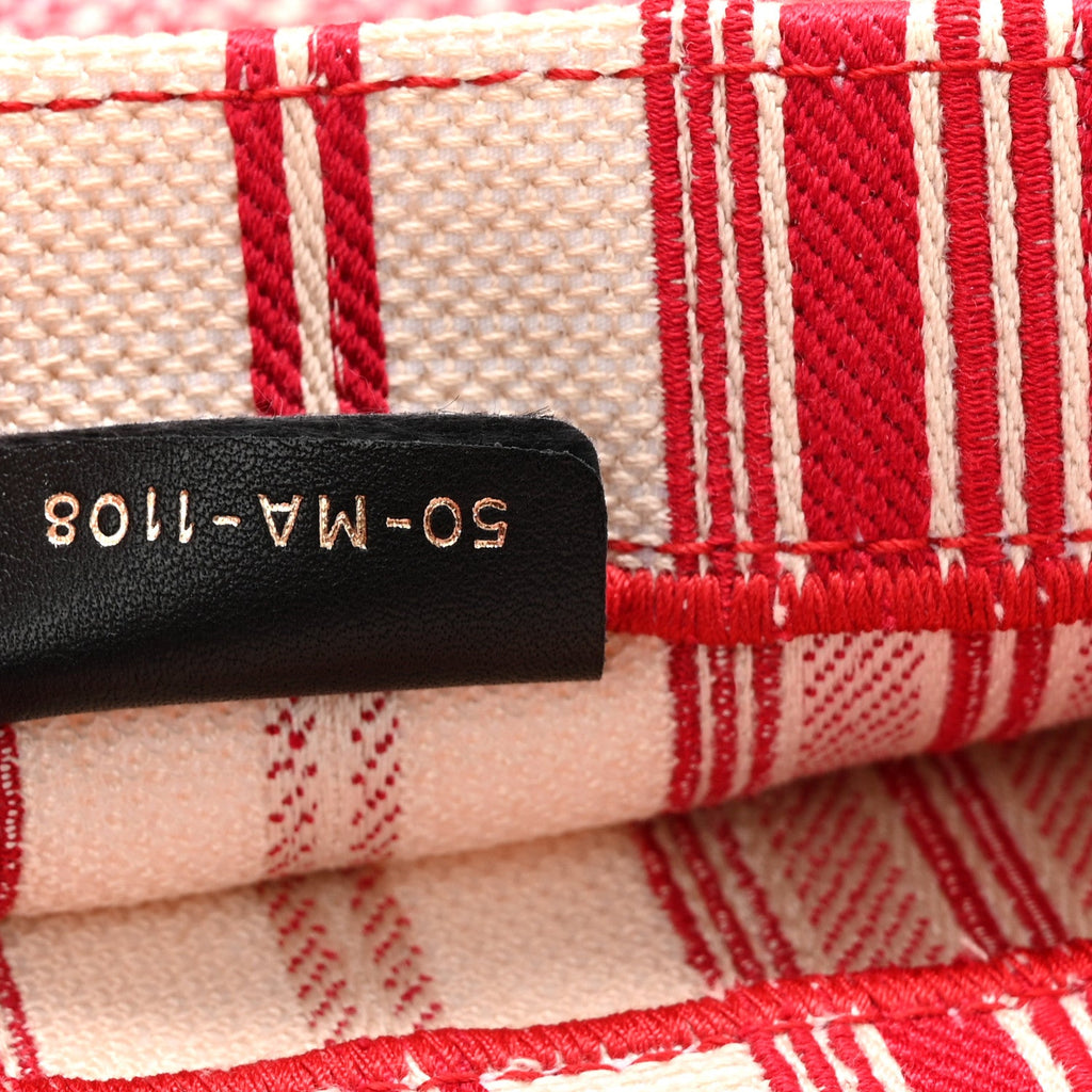 Canvas Embroidered Mykonos Large Striped Book Tote Red