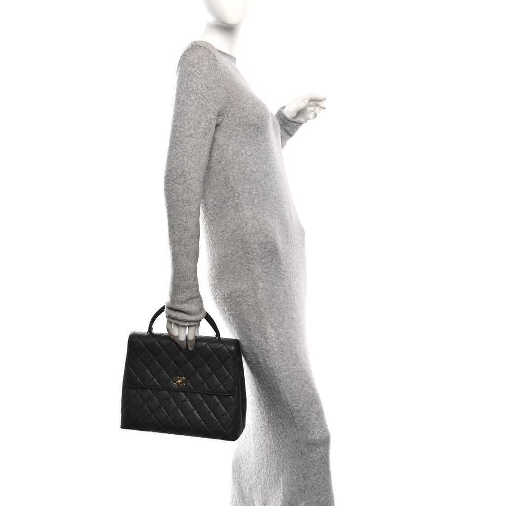 Caviar Quilted Jumbo Kelly Flap Black