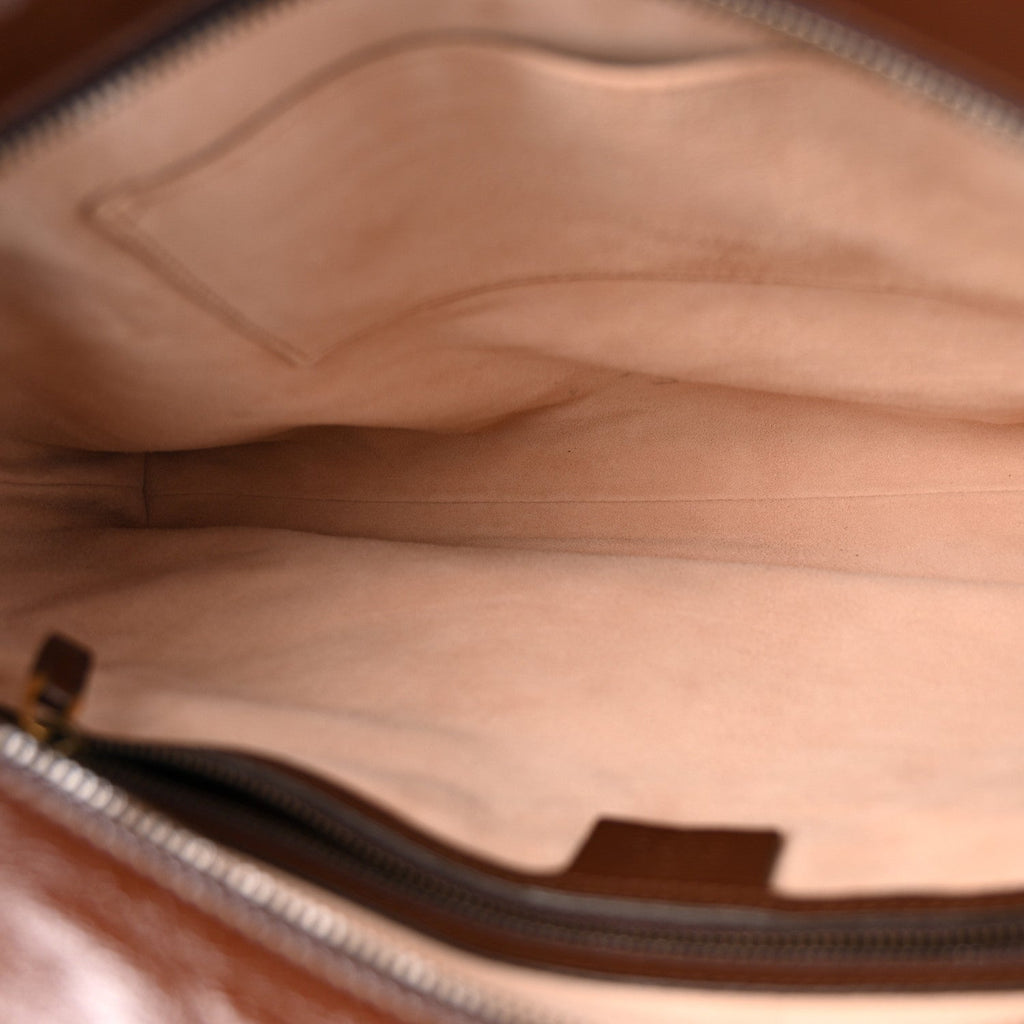Snakeskin Matelasse Medium GG Marmont Slim Tote Brown