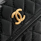 Shiny Aged Calfskin Quilted Waist Belt Bag Black