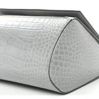 Calfskin Crocodile Embossed Medium Pandora Box Crossbody Bag Grey