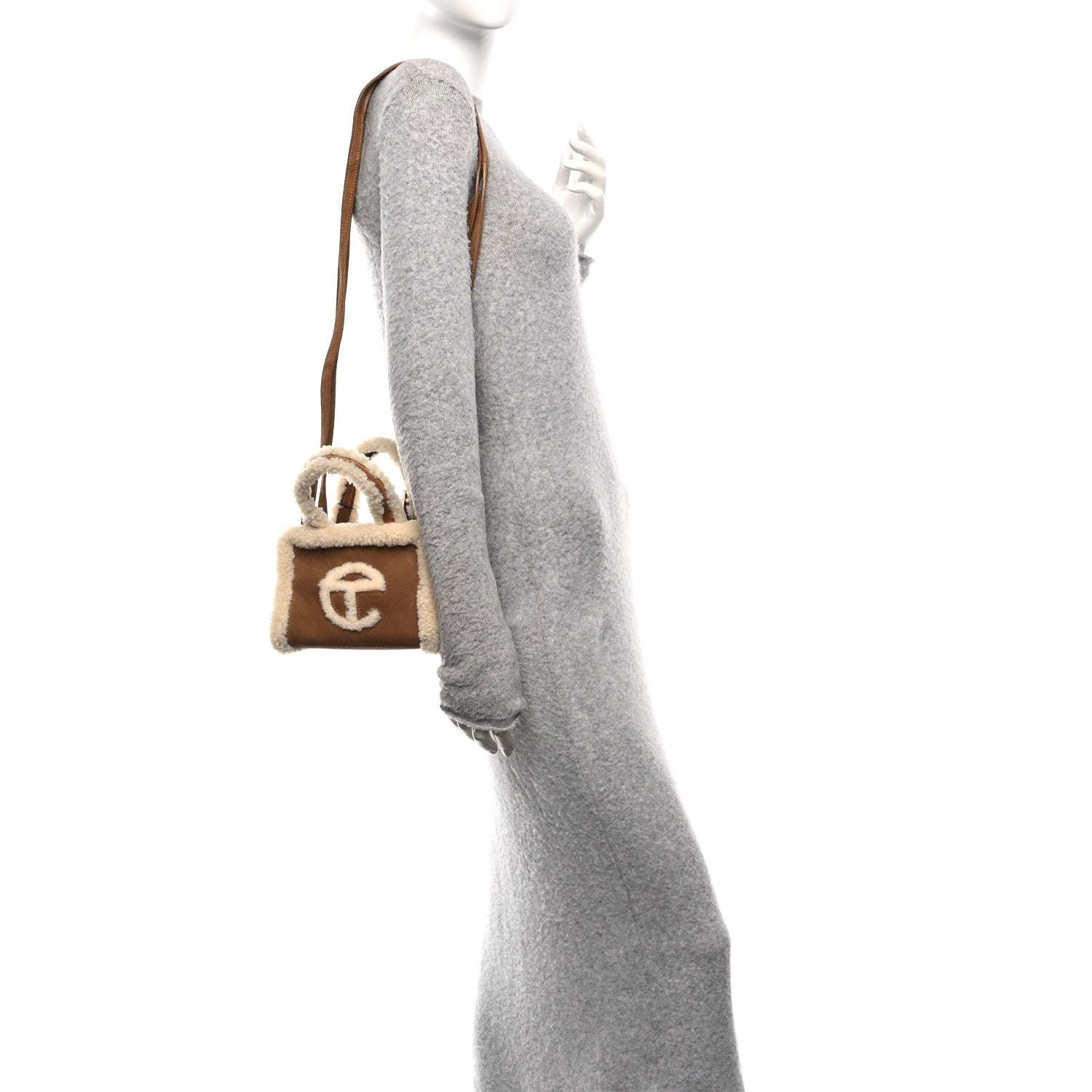 X UGG Suede shearling Small Shopping Bag Chestnut