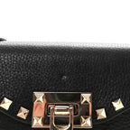 Pebbled Calfskin Rockstud Flip Lock Shoulder Bag Black