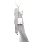 Tweed Embroidered Feathers Pearl Crystal Clutch White