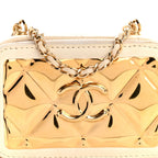 Lambskin Quilted Golden Plate Clutch With Chain White